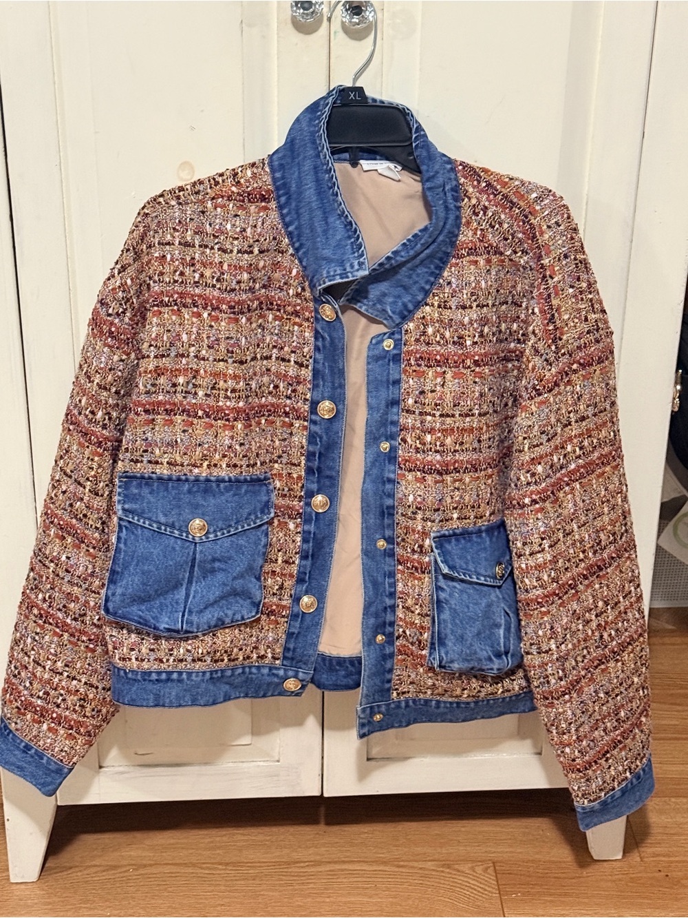 Tribal Multi-Color Tweed Jacket with Blue Denim Trim